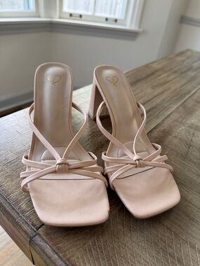 Women's Square-Toe Strappy Heels in Blush